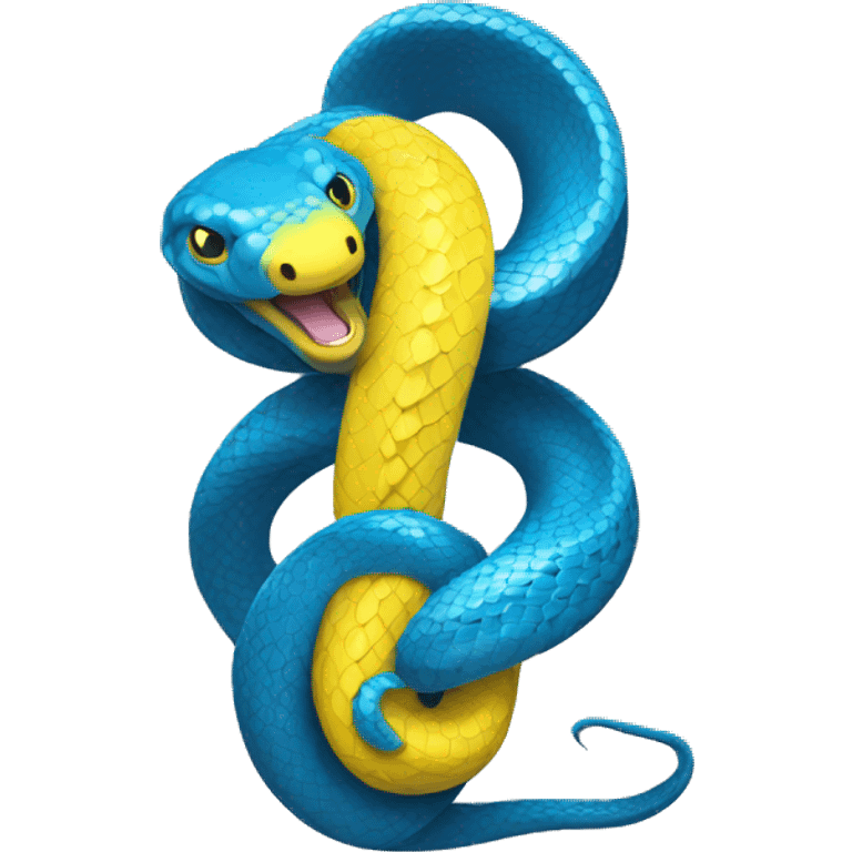 a blue python tangled with a yellow python evoking the python programming language logo emoji