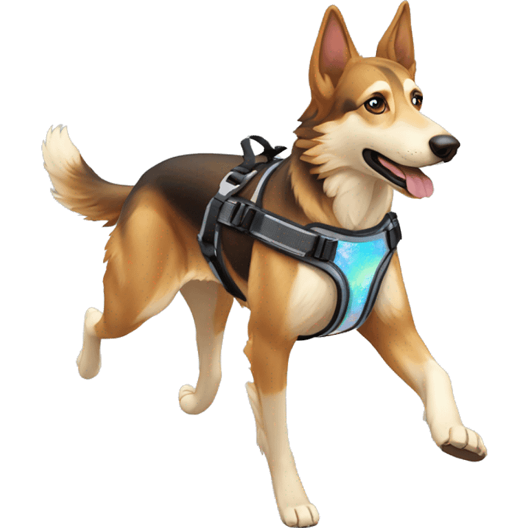  saluki German shepherd husky and holographic harness running emoji