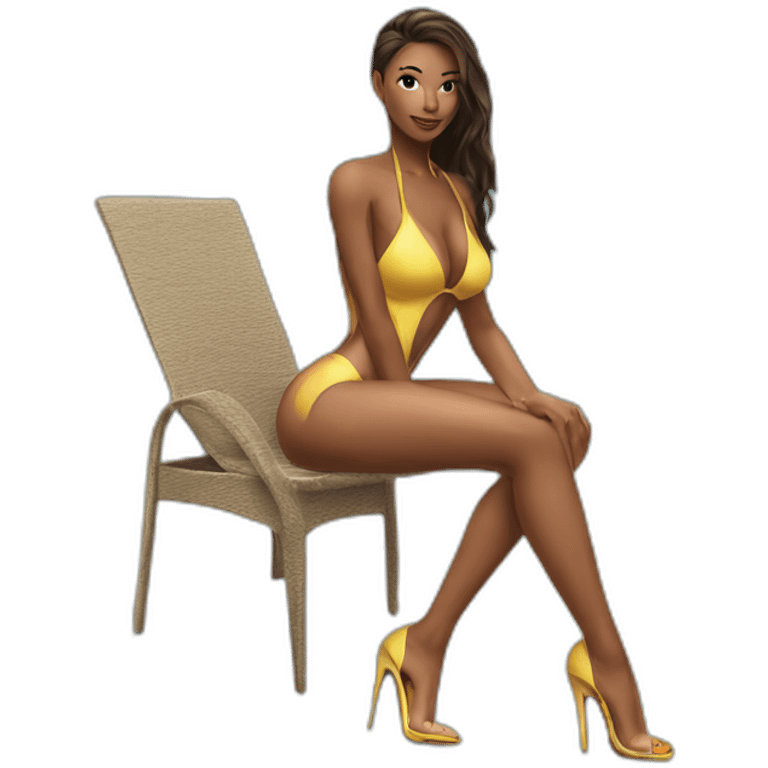 sexy woman back on high heels swimming suit long legs posing emoji