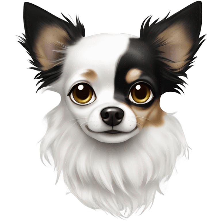 Black and white Merle long hair chihuahuas white on face emoji