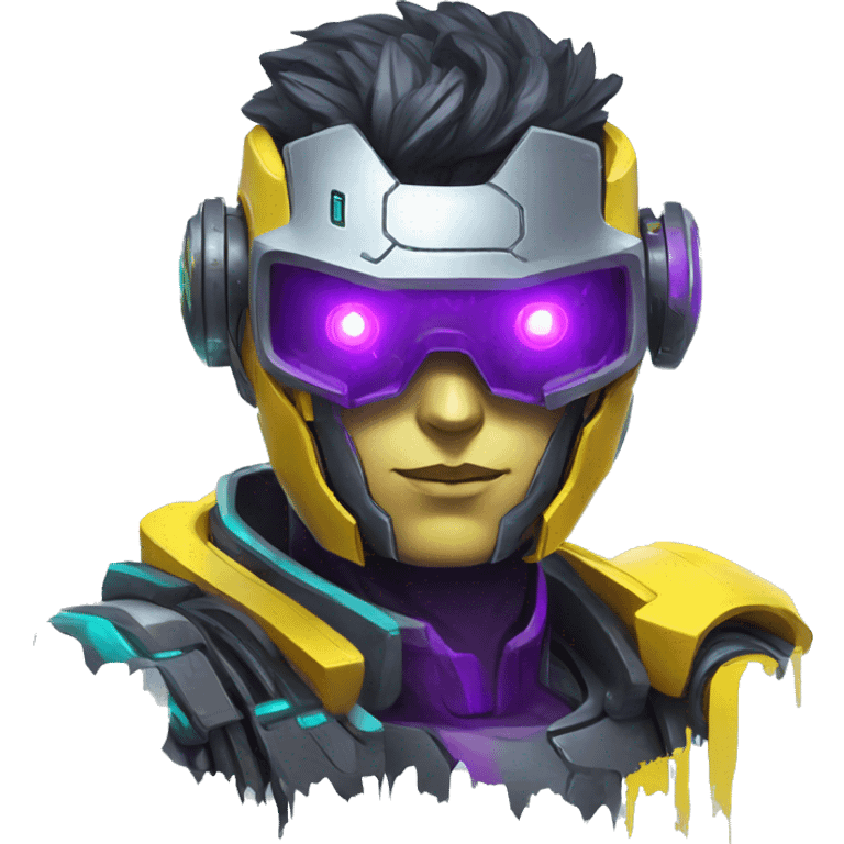 agent, laser eyes, yellow robotic face, cyberpunk, code, cyan and purple colors, only upper body portrait emoji