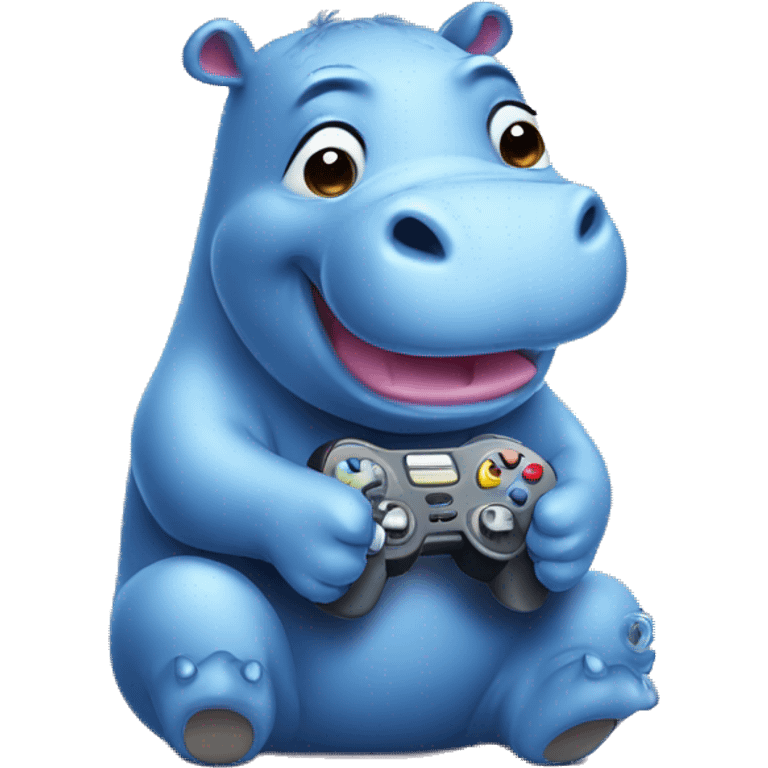 Cute hippopotamus playing a video game emoji