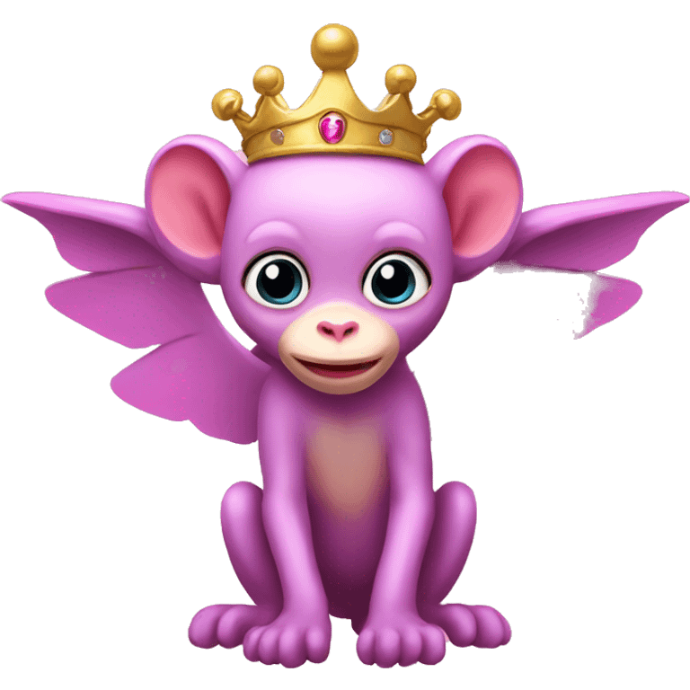 Pink Flying monkey with princess crown emoji