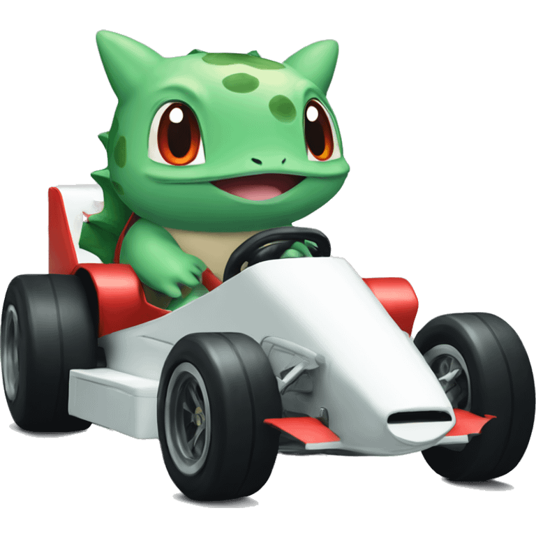 Bulbasaur driving a f1 car emoji