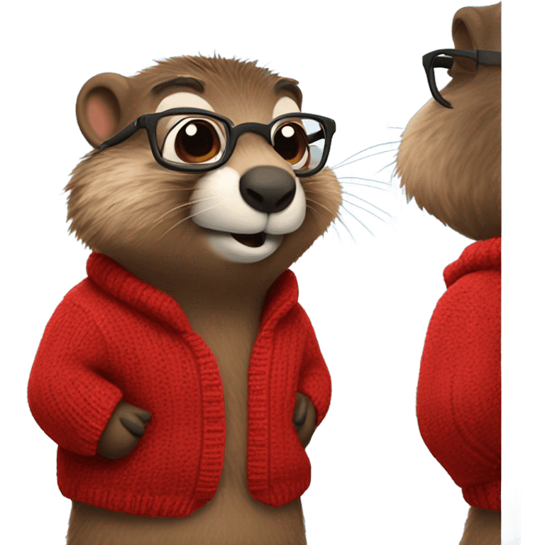 cute groundhog in a fully red sweater and glasses full body shown emoji