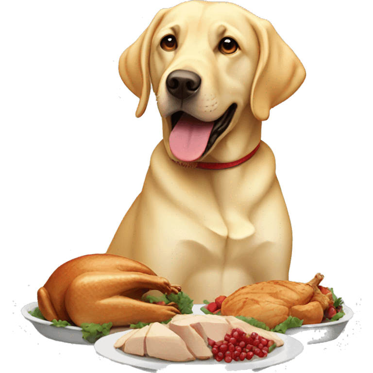 Yellow lab eating turkey emoji