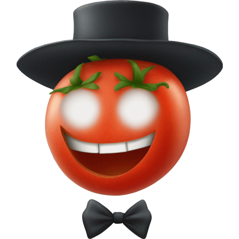 A thinly sliced tomato wearing a tophat emoji