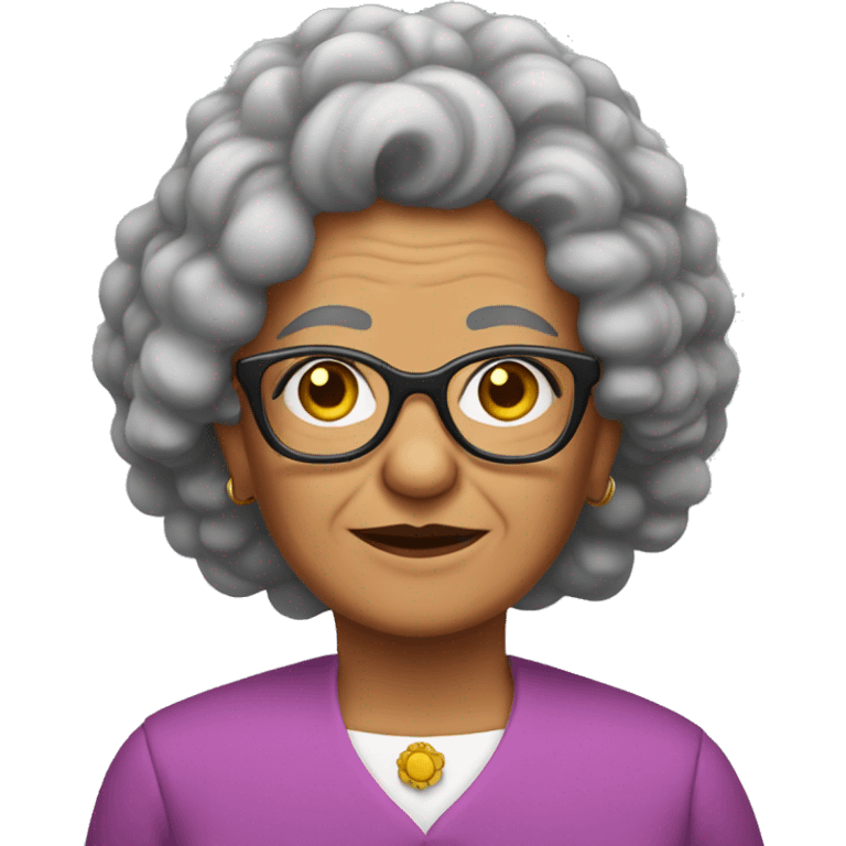 Mexican grandma with long curly salt and pepper hair and glasses emoji