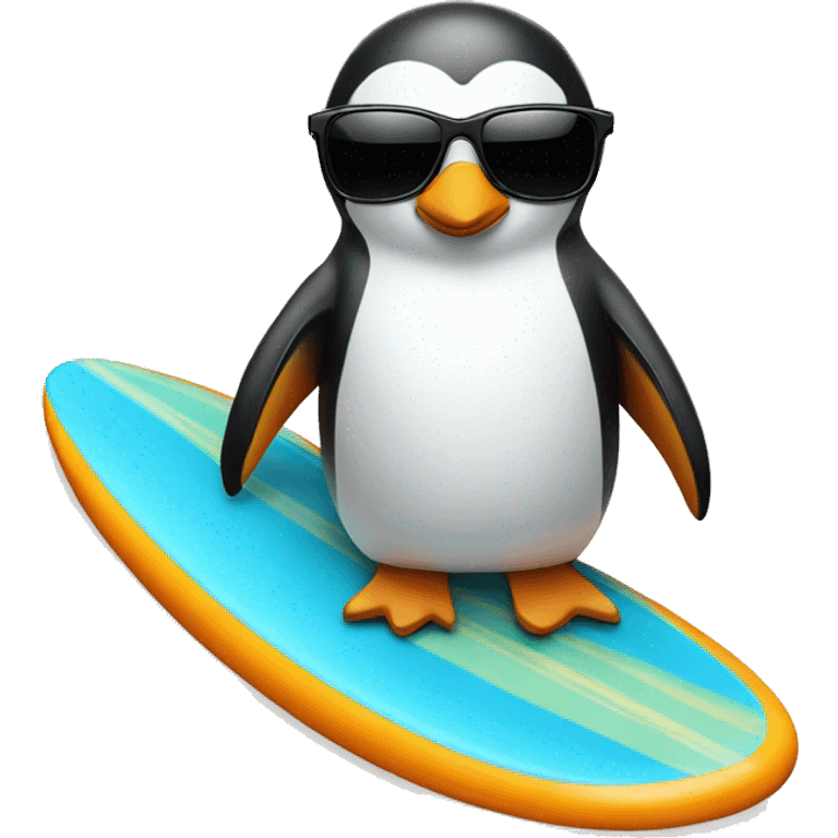 penguin with sunglasses on a surf board  emoji