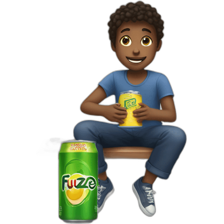 KID HOLDIN A CAN OF FUZE TEA WHILE SITTING ON A SWING emoji