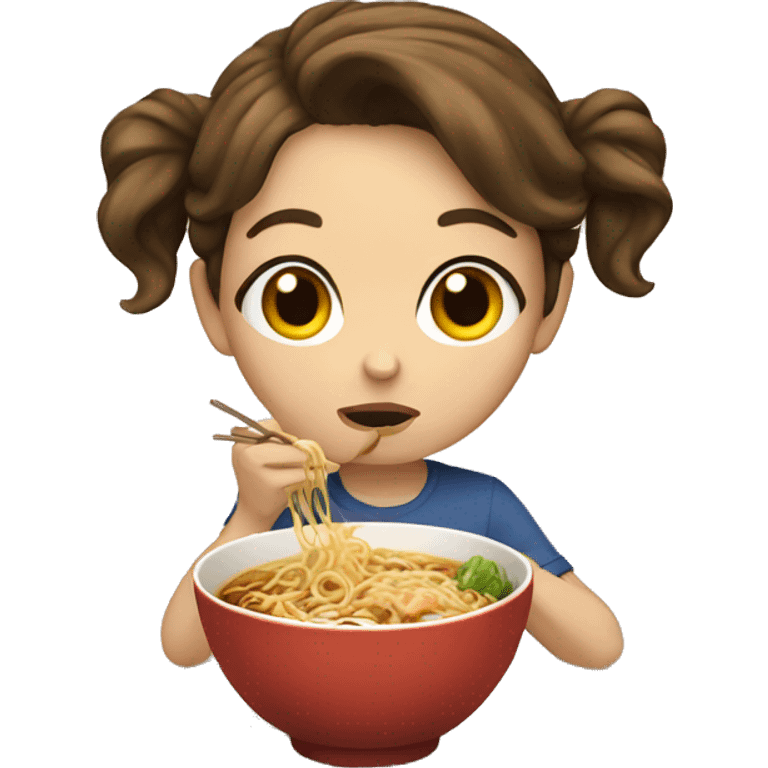 Brown haired girl eating ramen emoji