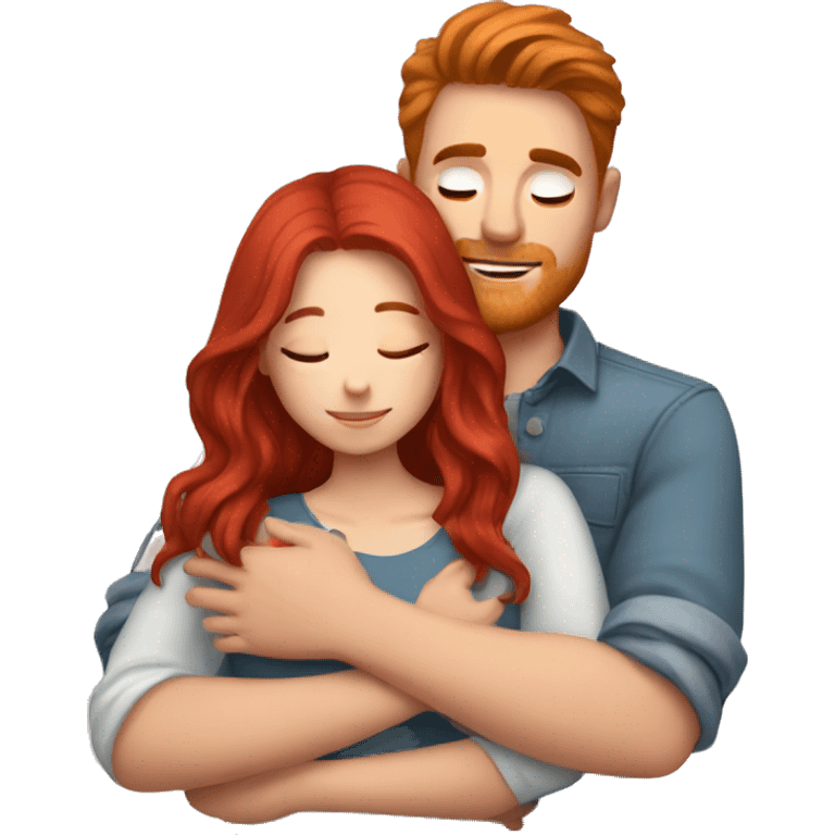 Cherry red hair girl hugs her brown haired boyfriend  emoji