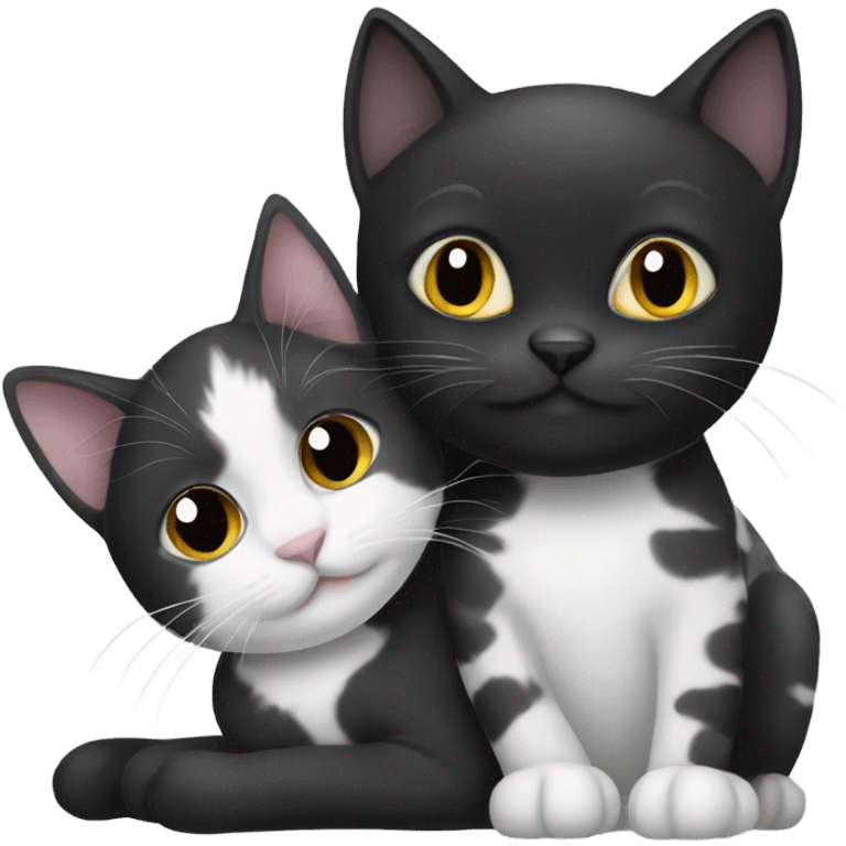 Black cat cuddling gray and white kitten emoji