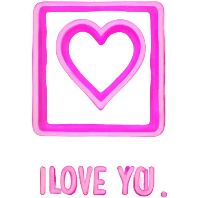 A pink neon sign that says I Love You emoji