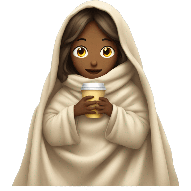 girl inside a blanket sipping coffee eyes closed emoji