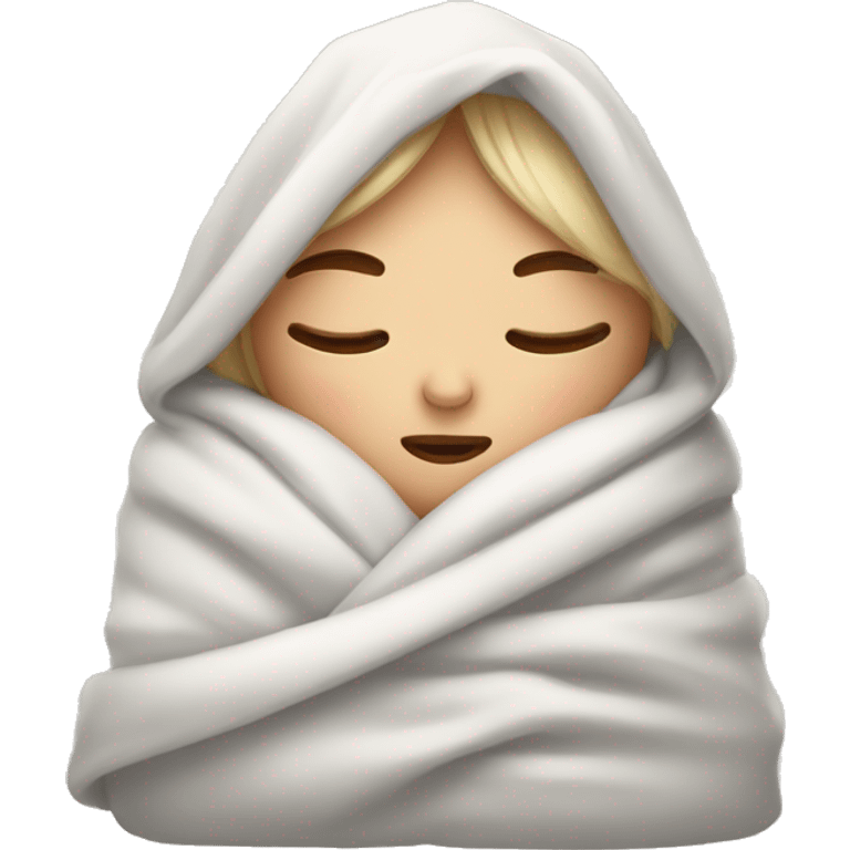 Cozy white girl wrapped in blanket with her eyes closed  emoji