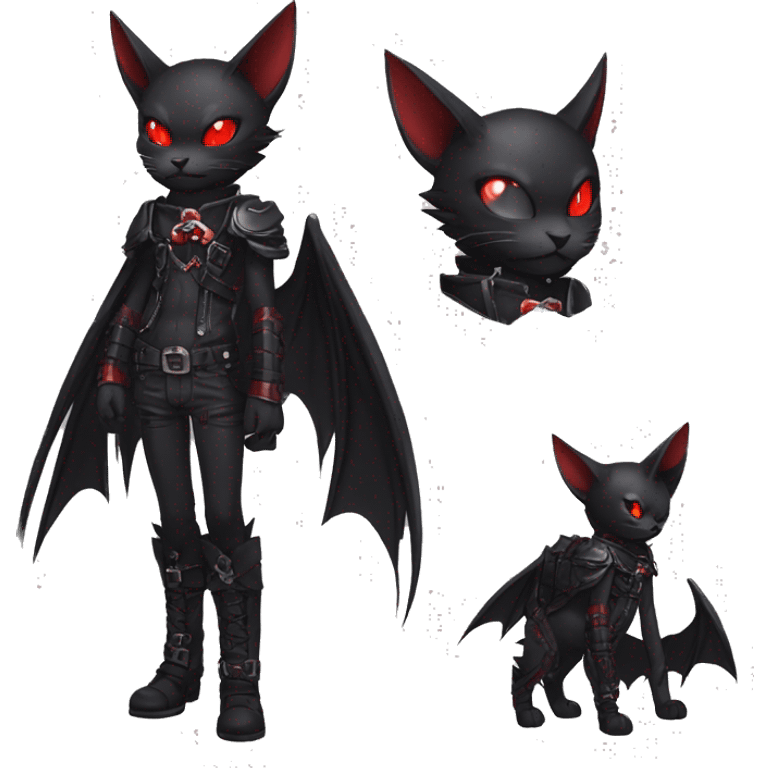 cool edgy black punk red ethereal fantasy nargacuga-bat-cat-Fakemon collar harness full body emoji