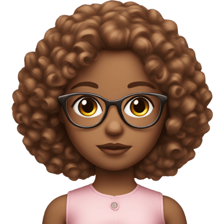 brown doll eyes, brown hair, feminine, pink, girl, angelic, curly hair with glasses  emoji