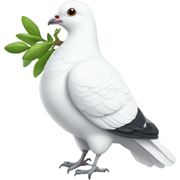 a white pigeon with a green twig in its beak emoji