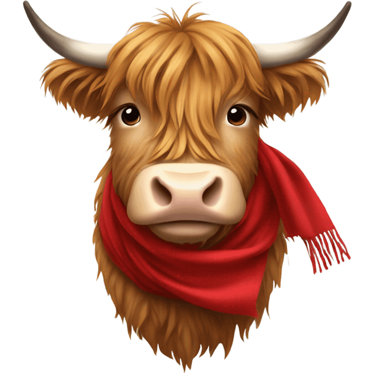 Highland cow wearing a red scarf emoji