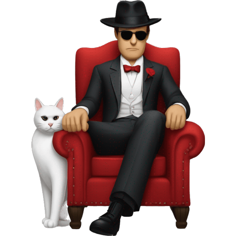 don corleone as a mafia boss sitting on a red chair while petting a white cat on his lap emoji