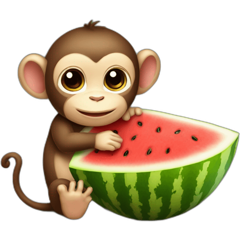 Baby Monkey hugging a watermelon  emoji