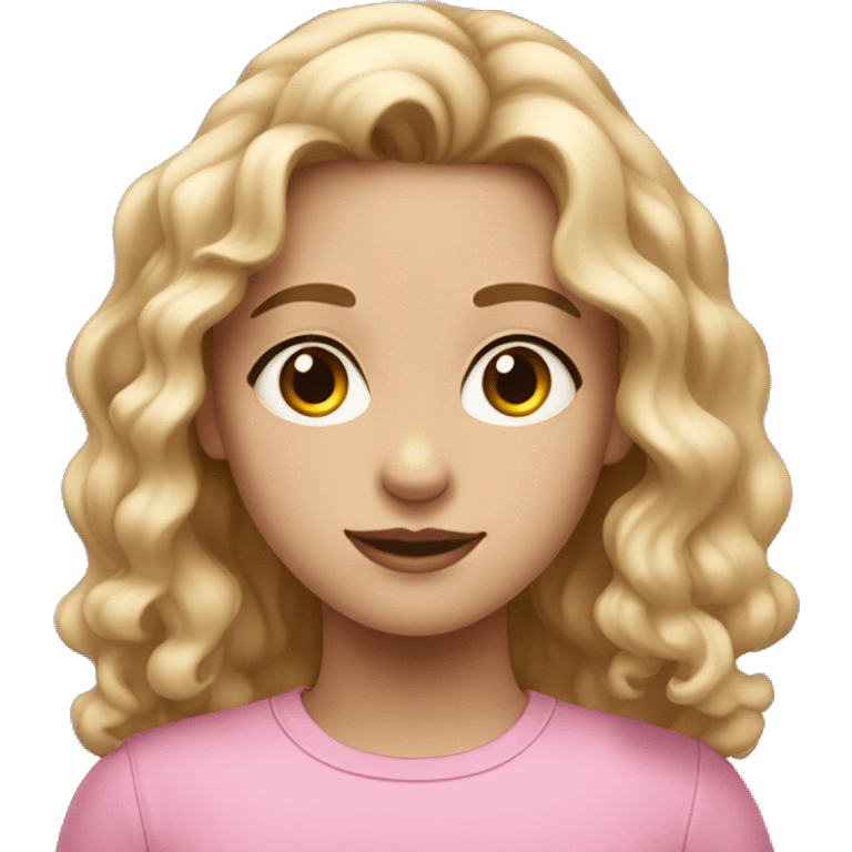 Girl with wavy hair tanish white skin hazel eyes in a pink top emoji