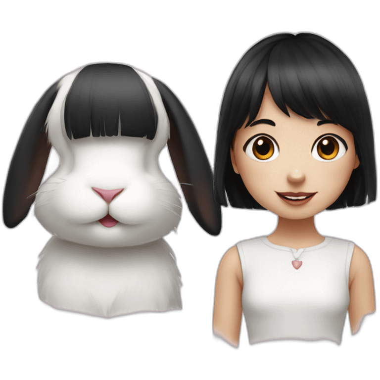 white rabbit with a little girl with black bangs emoji