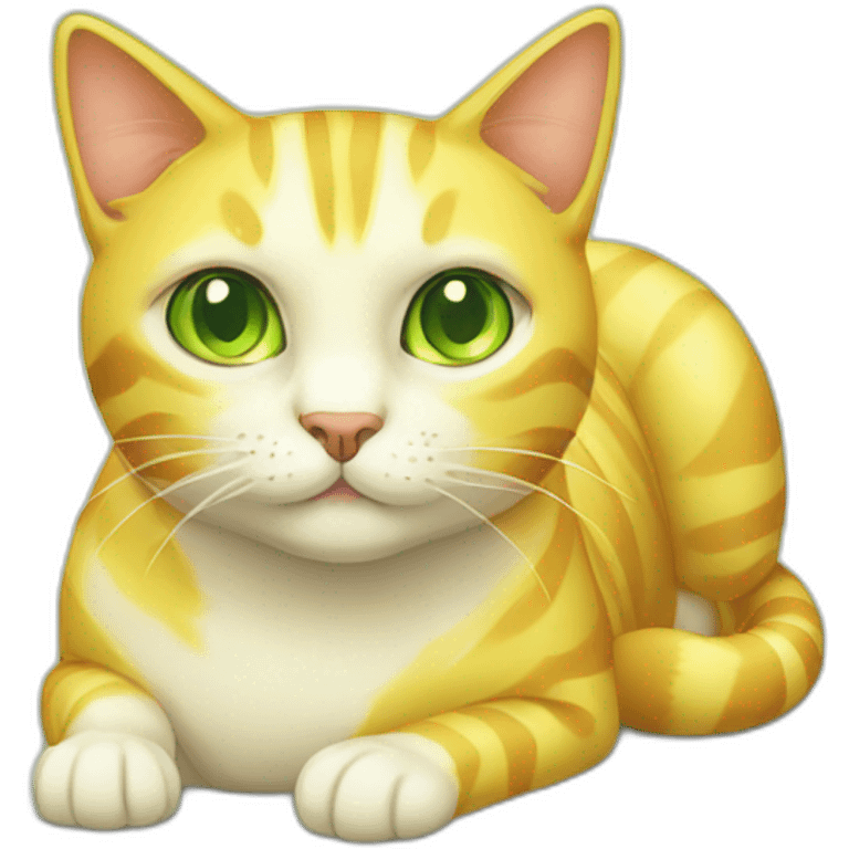 Yellow cat with cream stripes and green and yellow eyes  emoji