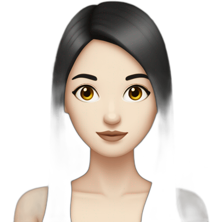 Woman, white pale skin, dark straight hair, big black eyes emoji