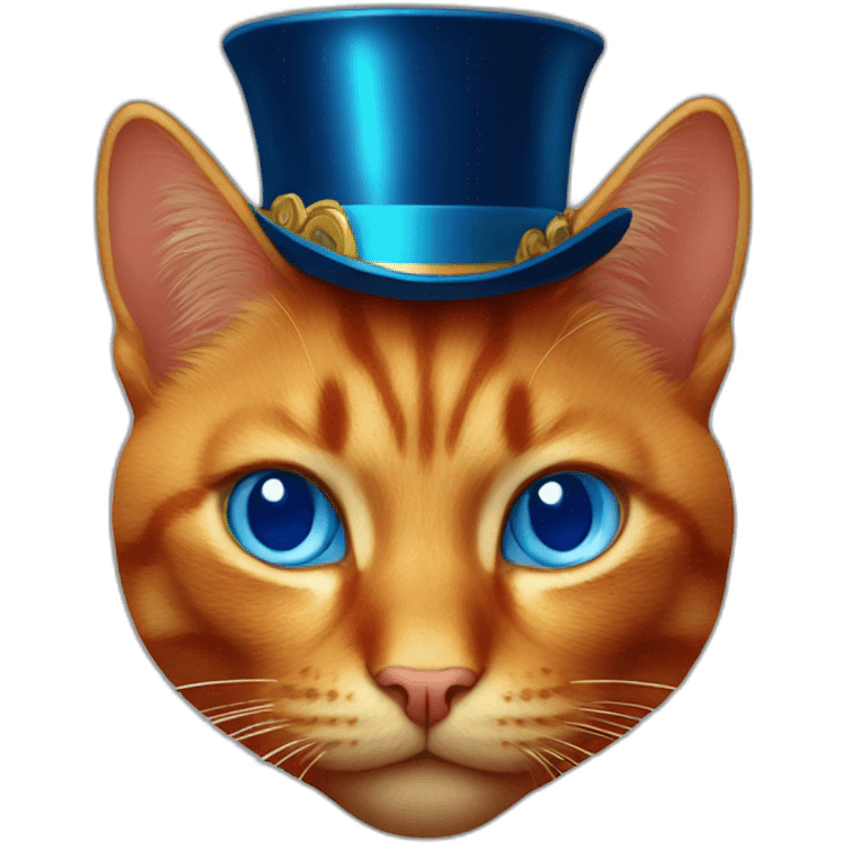 blood red cat with gold top hat and blue eyes emoji