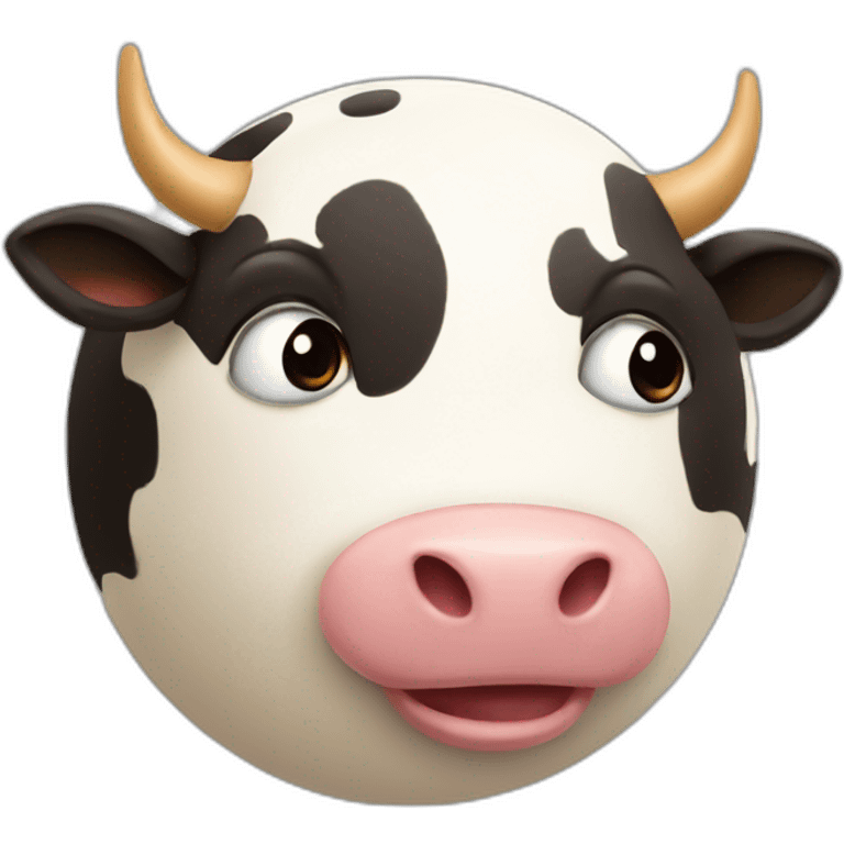 3d sphere with a cartoon sincere dropper Cow skin texture with tiny eyes emoji