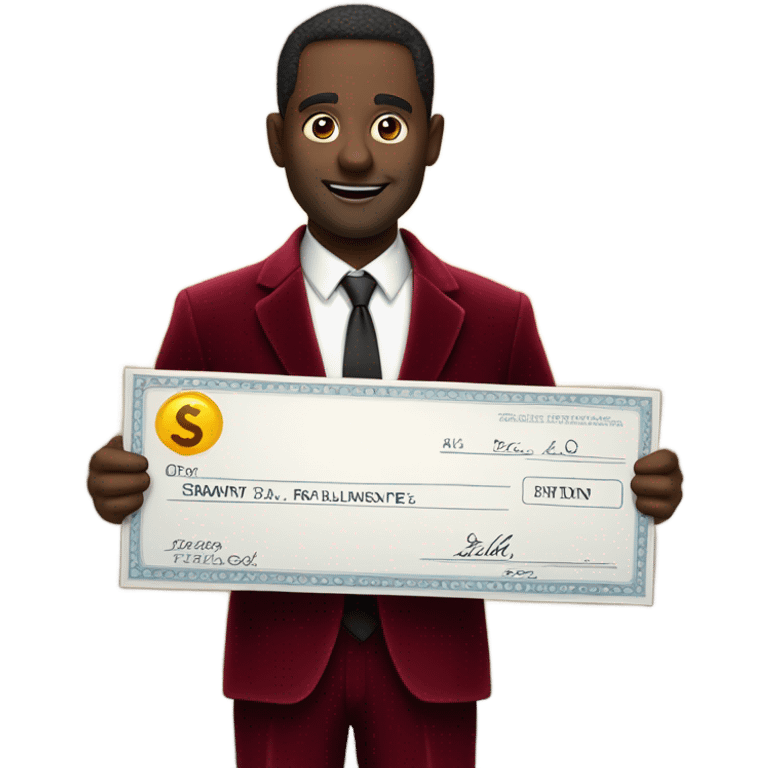 fat guy in dark red velvet suit holding cheque emoji