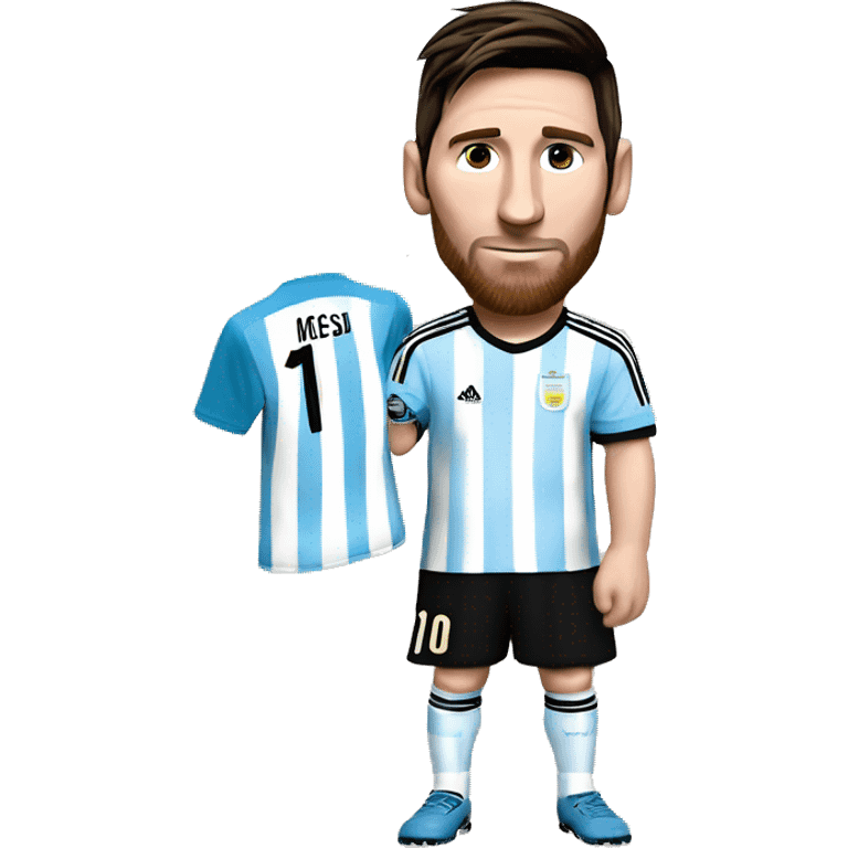 Messi vestido con la camiseta de argentina, levantando la copa del mundo emoji