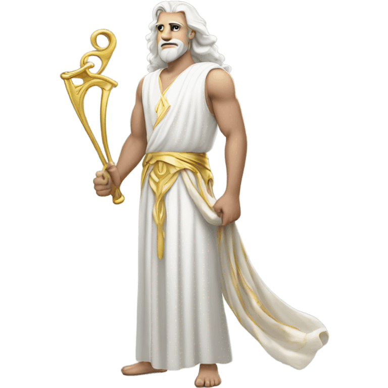 white man Poseidon. long white hair white dress. with gold hoses emoji