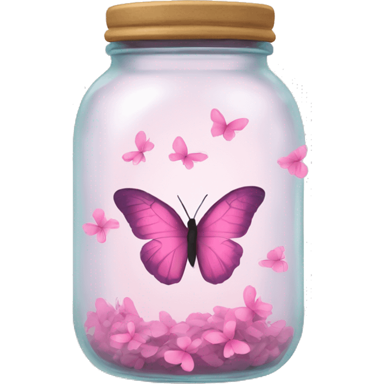 glass jar with pink butterflies inside emoji