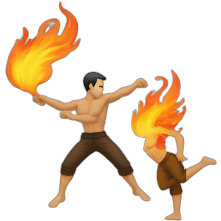 Un homme qui fait de la capoeira et qui donne des coups de pied en flamme emoji