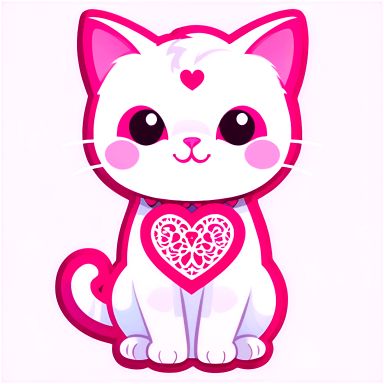 white cat with a pink lace and a heart pastel pink  emoji