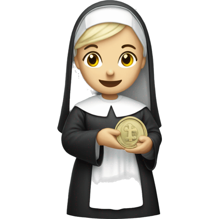 A blonde nun holding a dime 10 cent piece emoji