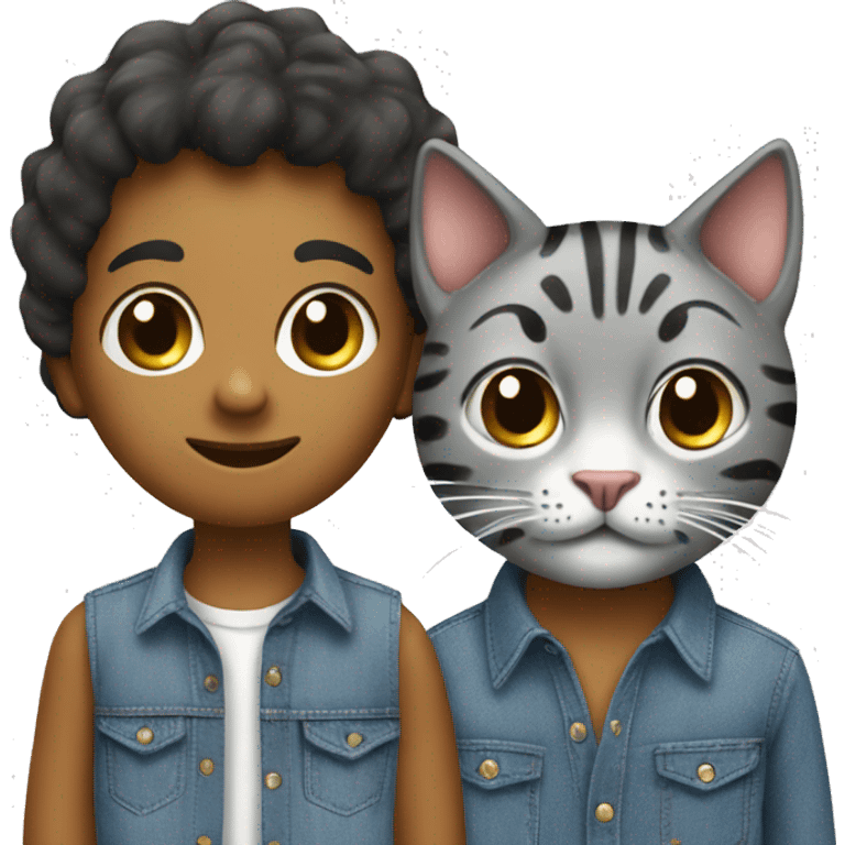 one big cat and one little cat in denim shirts emoji