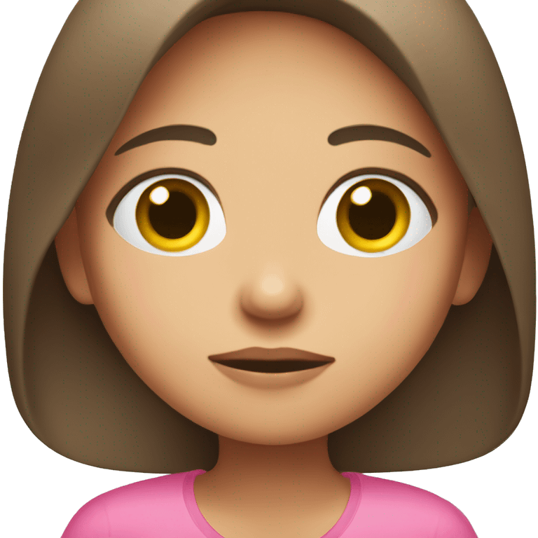 Long Brunette girl with her Hands covering her mouth with pink shirt emoji