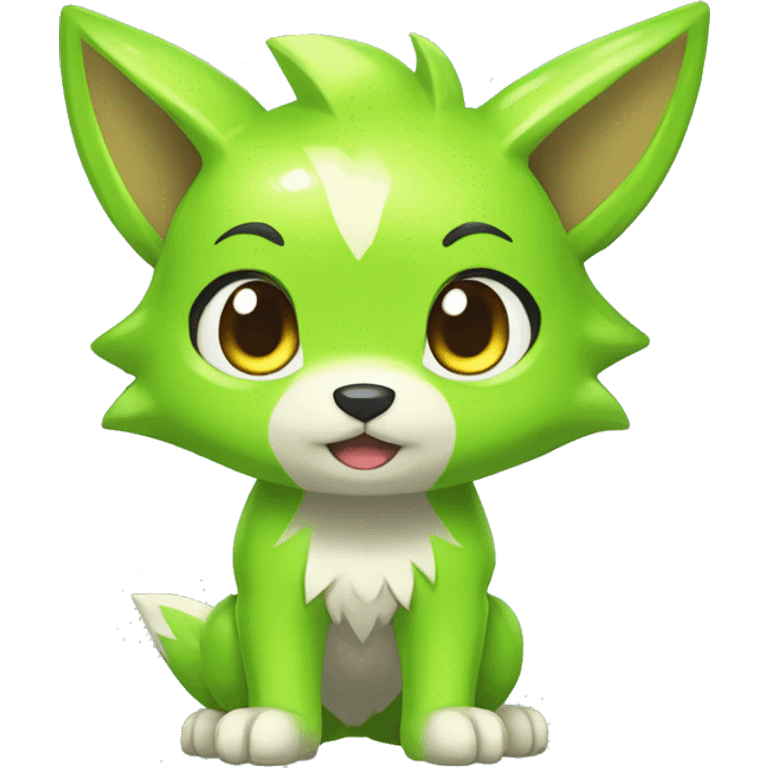 Cute Shy Shiny Chibi Lime-Green Fakémon-Wolf-Pokémon Full Body emoji