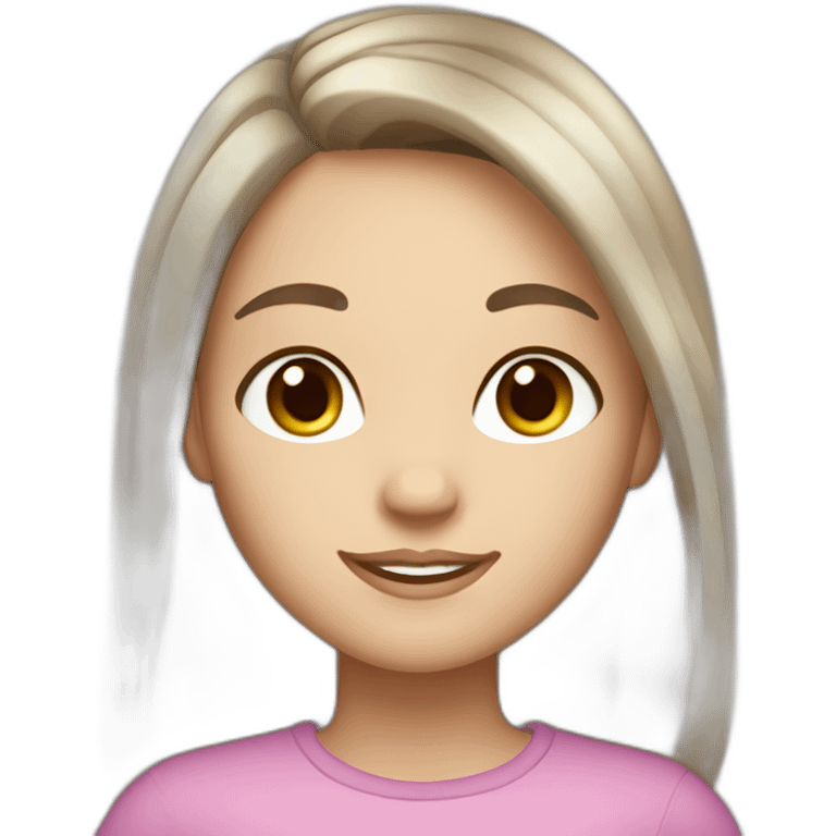 brunette girl with medium-length hair, white skin, freckles and brown eyes. emoji