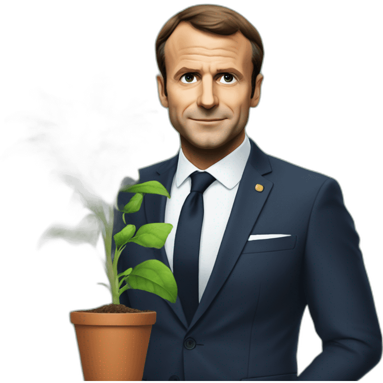 Emanuel Macron qui embrasse une plante emoji