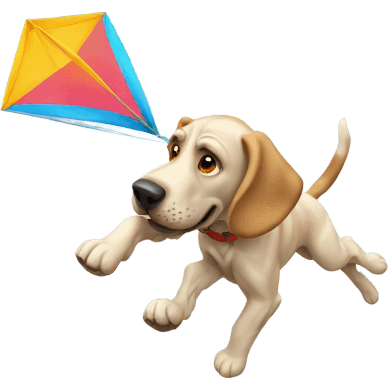 A White bloodhound dog flying a kite. emoji