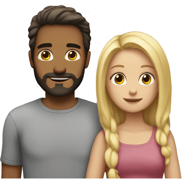 Man with dark brown long hair with beard hugging girl with long blonde hair  emoji