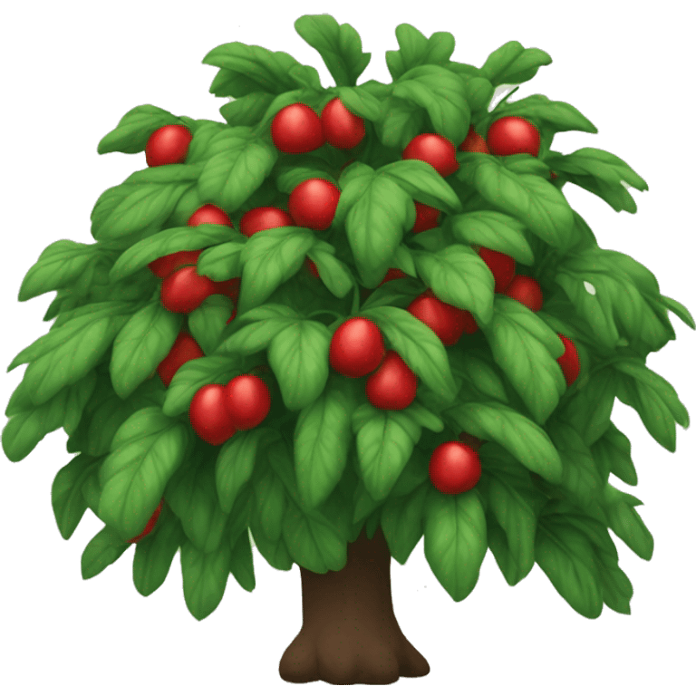 A big leafy bush with scattered red pappers growing on it. emoji