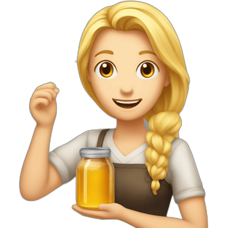 88 / 5 000 Résultats de traduction Résultat de traduction a blonde person with dust in their hair and a jar of honey in their hand emoji