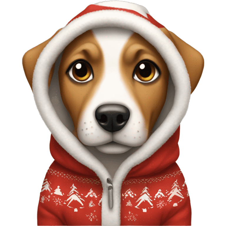 Dog wearing Christmas hoodie emoji