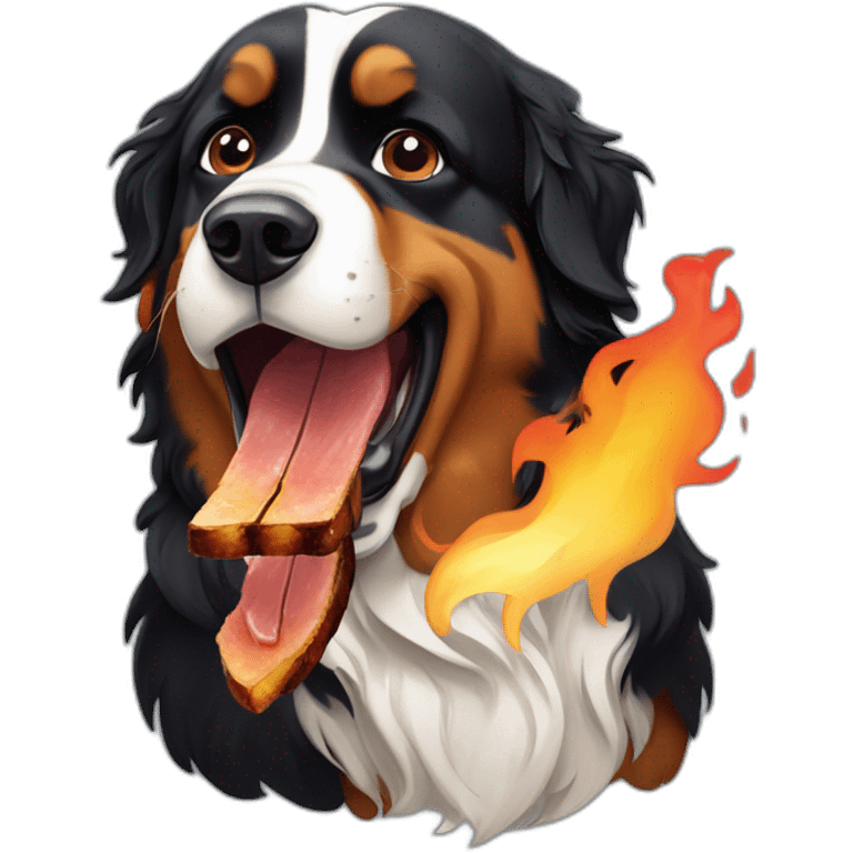 bernese mountain dog eating fire bbq emoji